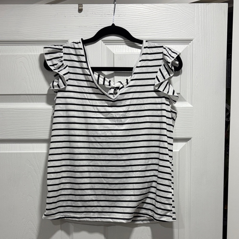 SHEIN Black and White Striped Ruffle Sleeve Blouse